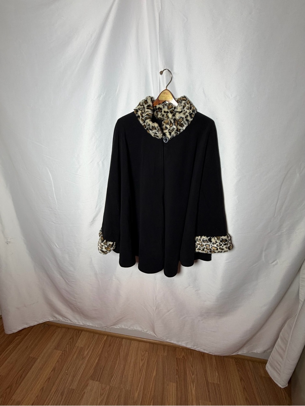 Covington Black Sweater Coat with Leopard Faux-Fur Trim